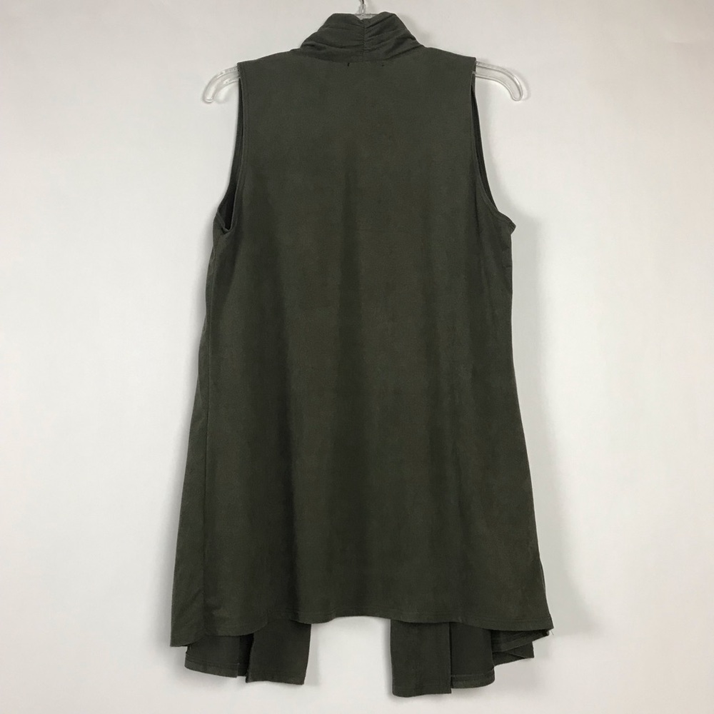 AB Studio Faux Suede Open Front Olive Vest - Picture 5 of 9